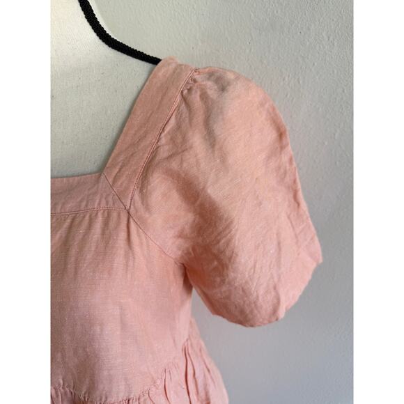 Madewell Allie Linen Blend Peach Coral Square Neck Mini Dress size Small - Picture 6 of 13